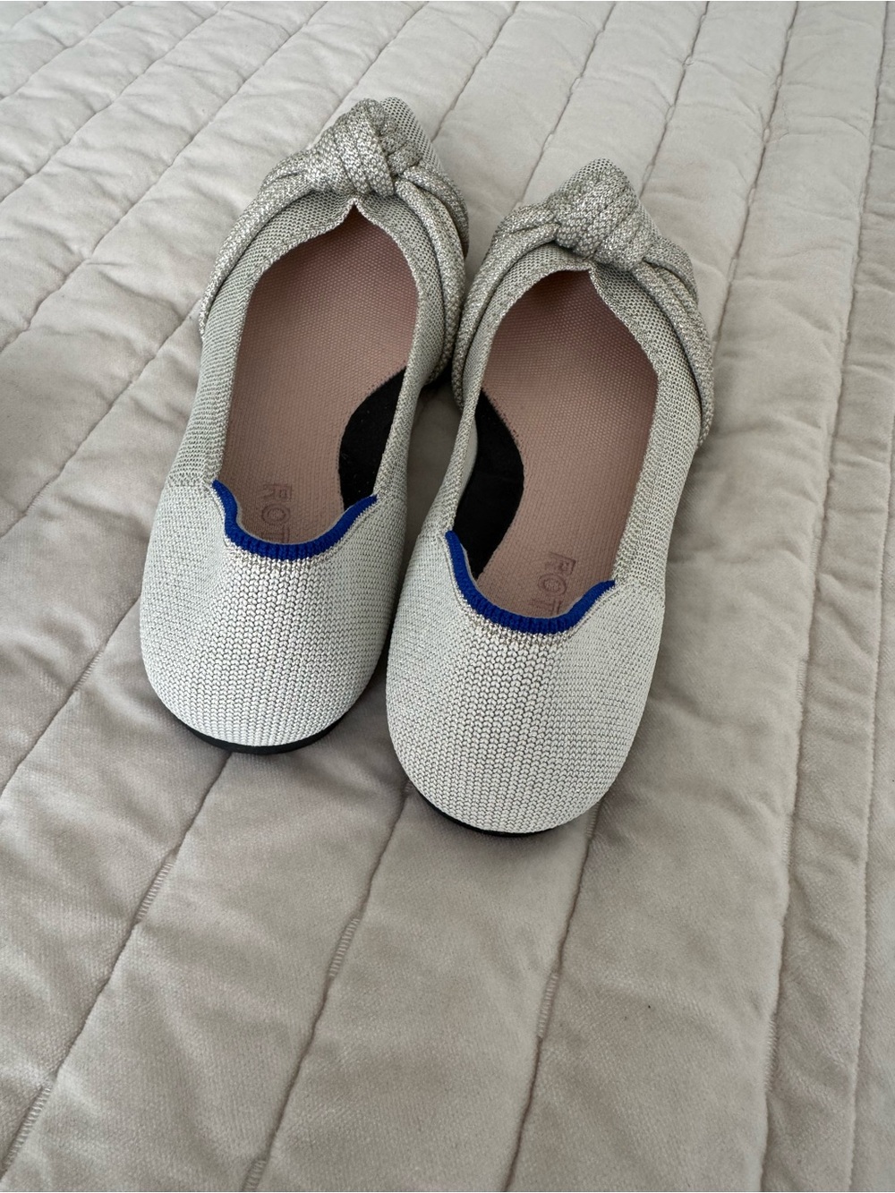 Rothy's Diamanté Metallic Knot Flats with Blue Heel Accent - Picture 4 of 5